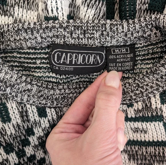 1990s Vintage Unisex Grey Green Geometric Sweater Size Medium - Picture 6 of 7